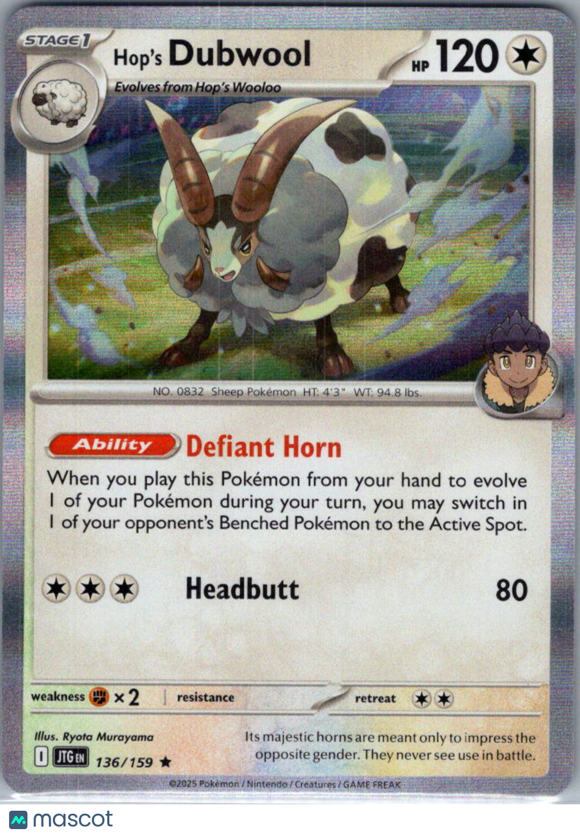 2025 Journey Together Hop's Dubwool Holo Rare #136/159