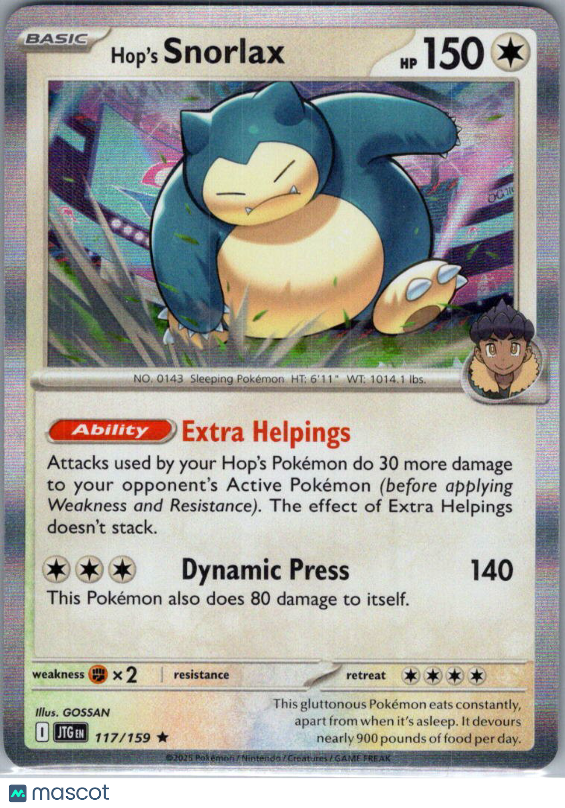2025 Journey Together Hop's Snorlax Holo Rare #117/159