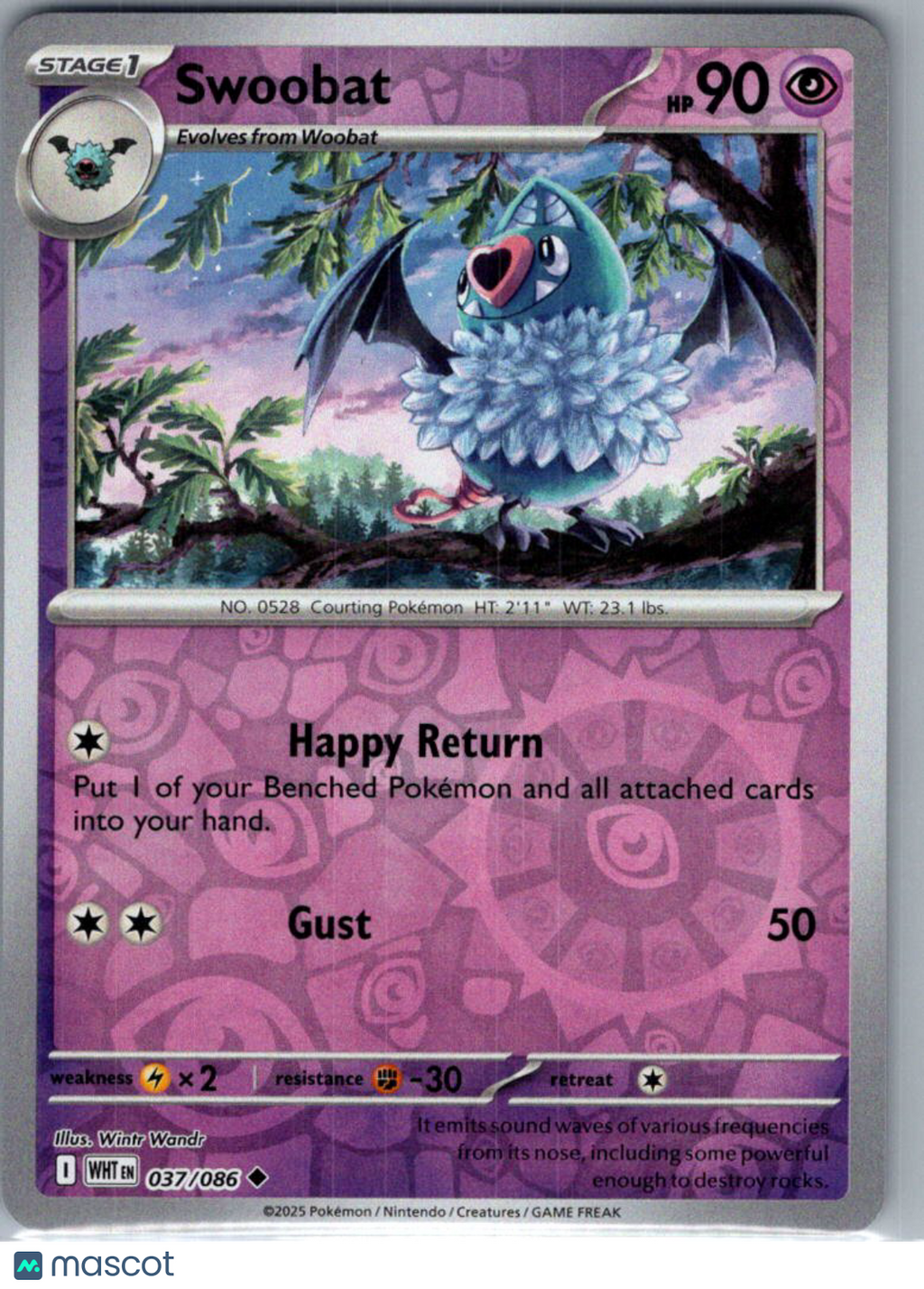 2025 White Flare Swoobat Reverse Holo Uncommon #37/86