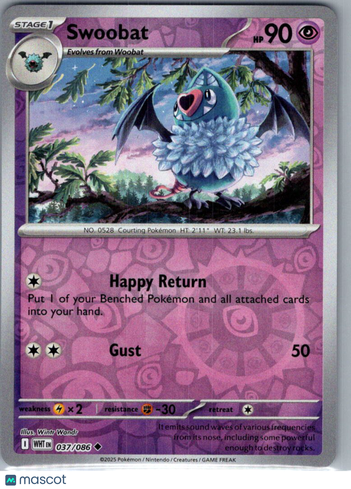 2025 White Flare Swoobat Reverse Holo Uncommon #37/86