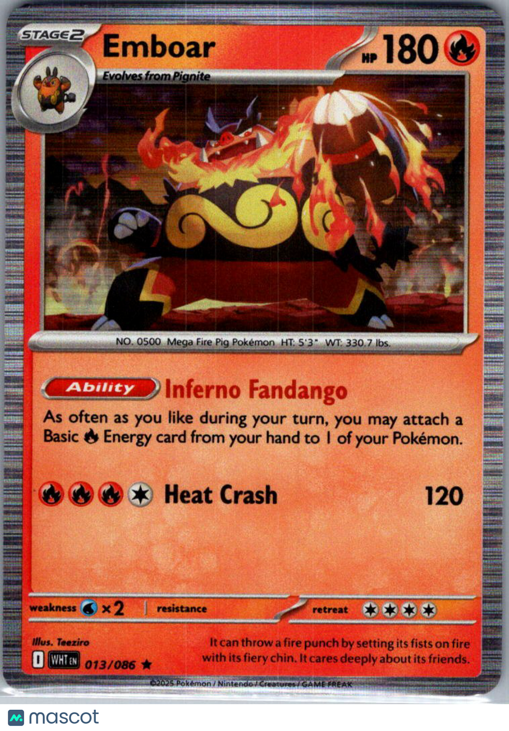 2025 White Flare Emboar Holo Rare #13/86