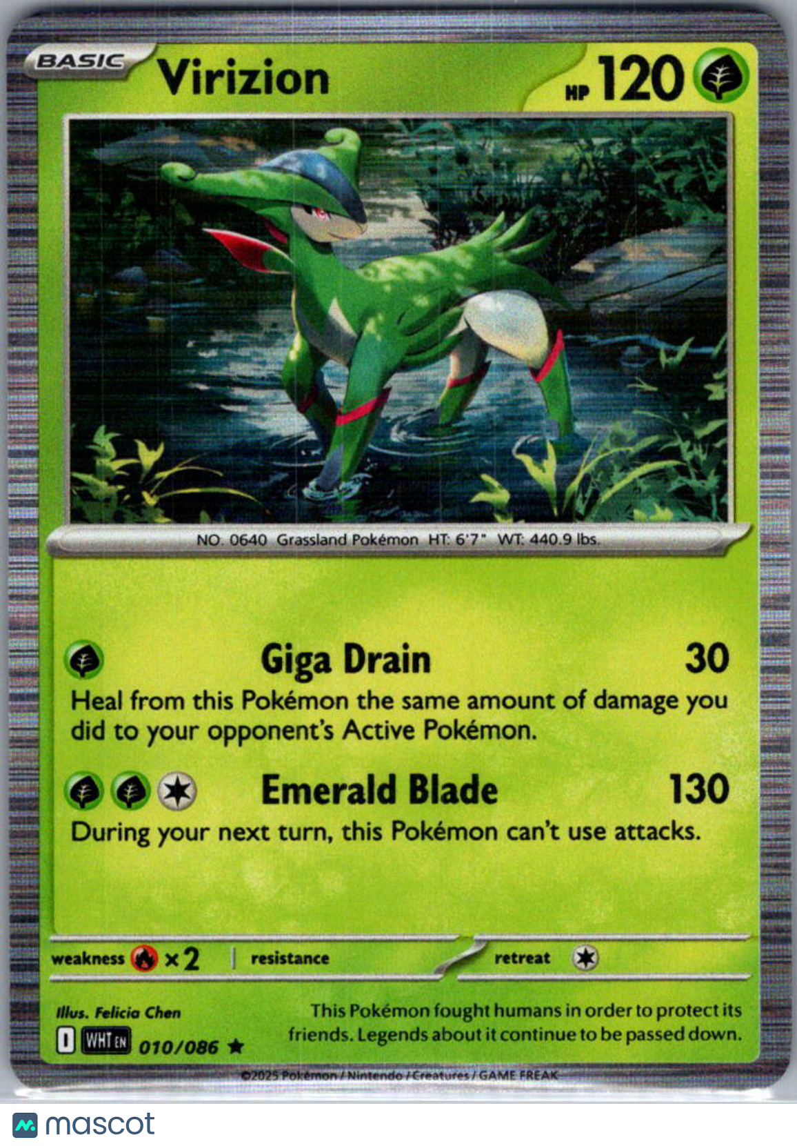 2025 White Flare Virizion Reverse Holo Rare #10/86
