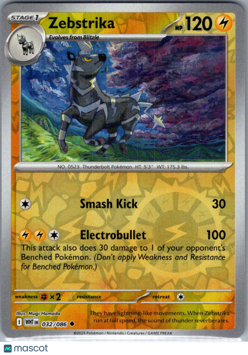 2025 White Flare Zebstrika Reverse Holo Uncommon #32/86