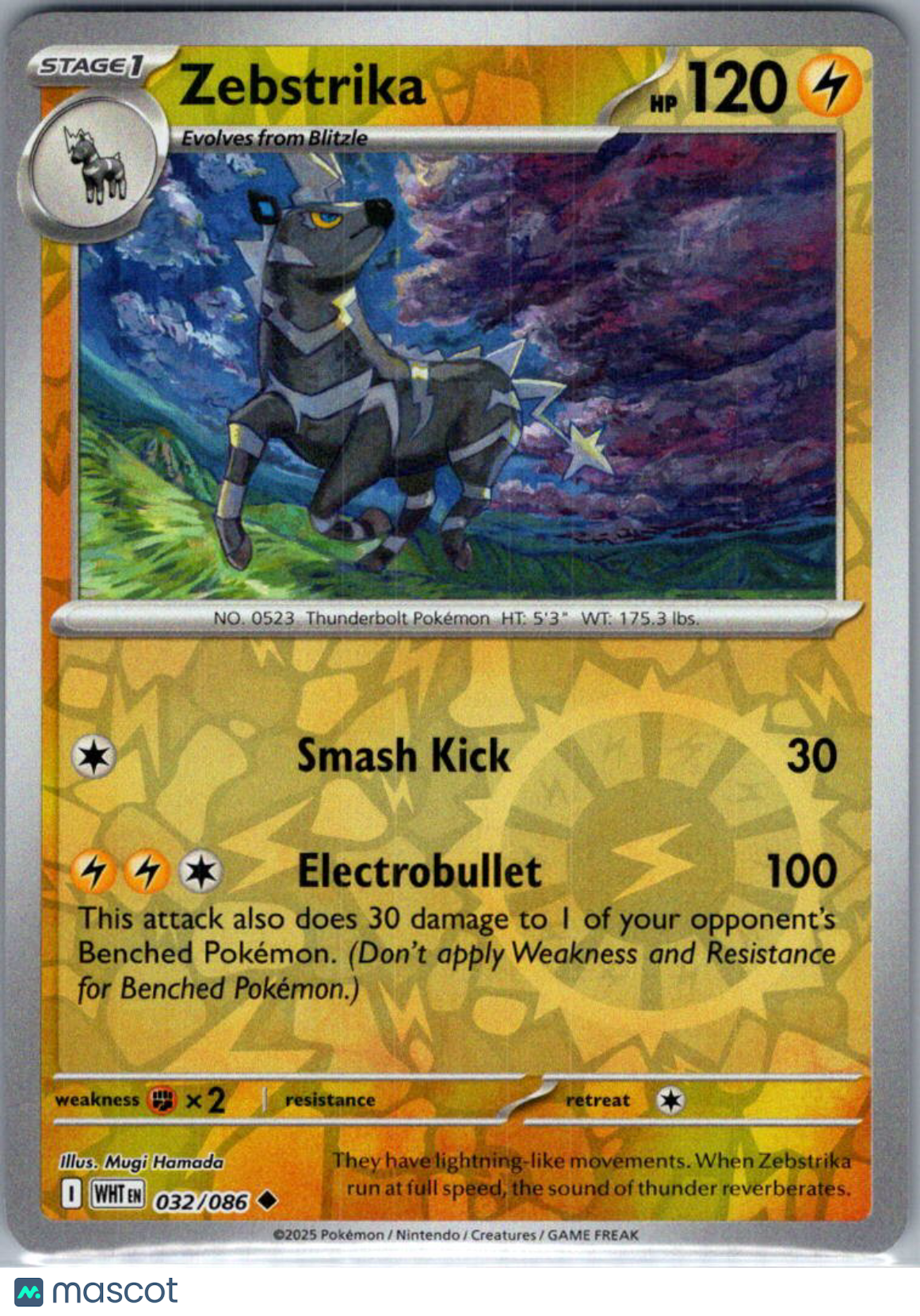 2025 White Flare Zebstrika Reverse Holo Uncommon #32/86