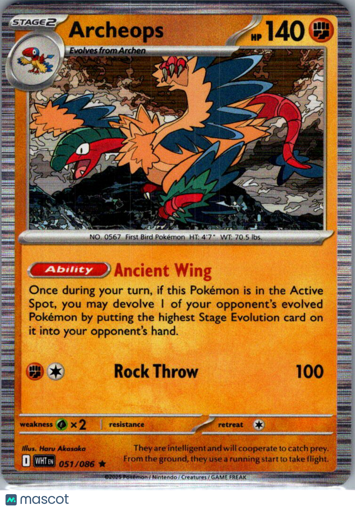 2025 White Flare Archeops Reverse Holo Rare #51/86