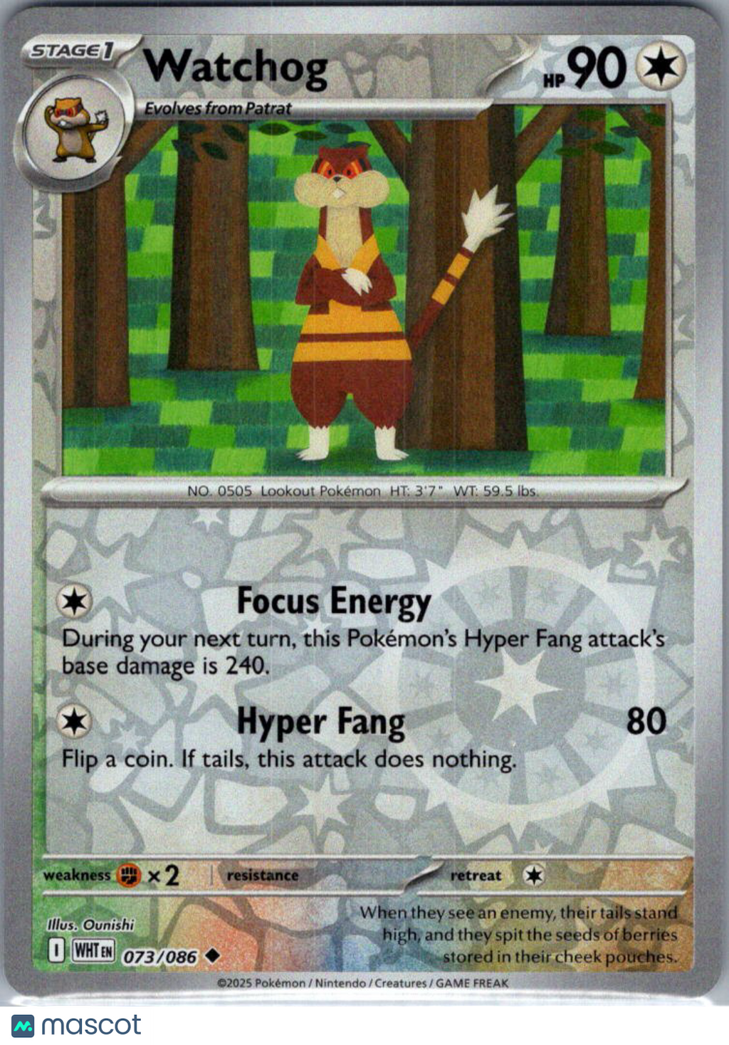 2025 White Flare Watchog Reverse Holo Uncommon #73/86
