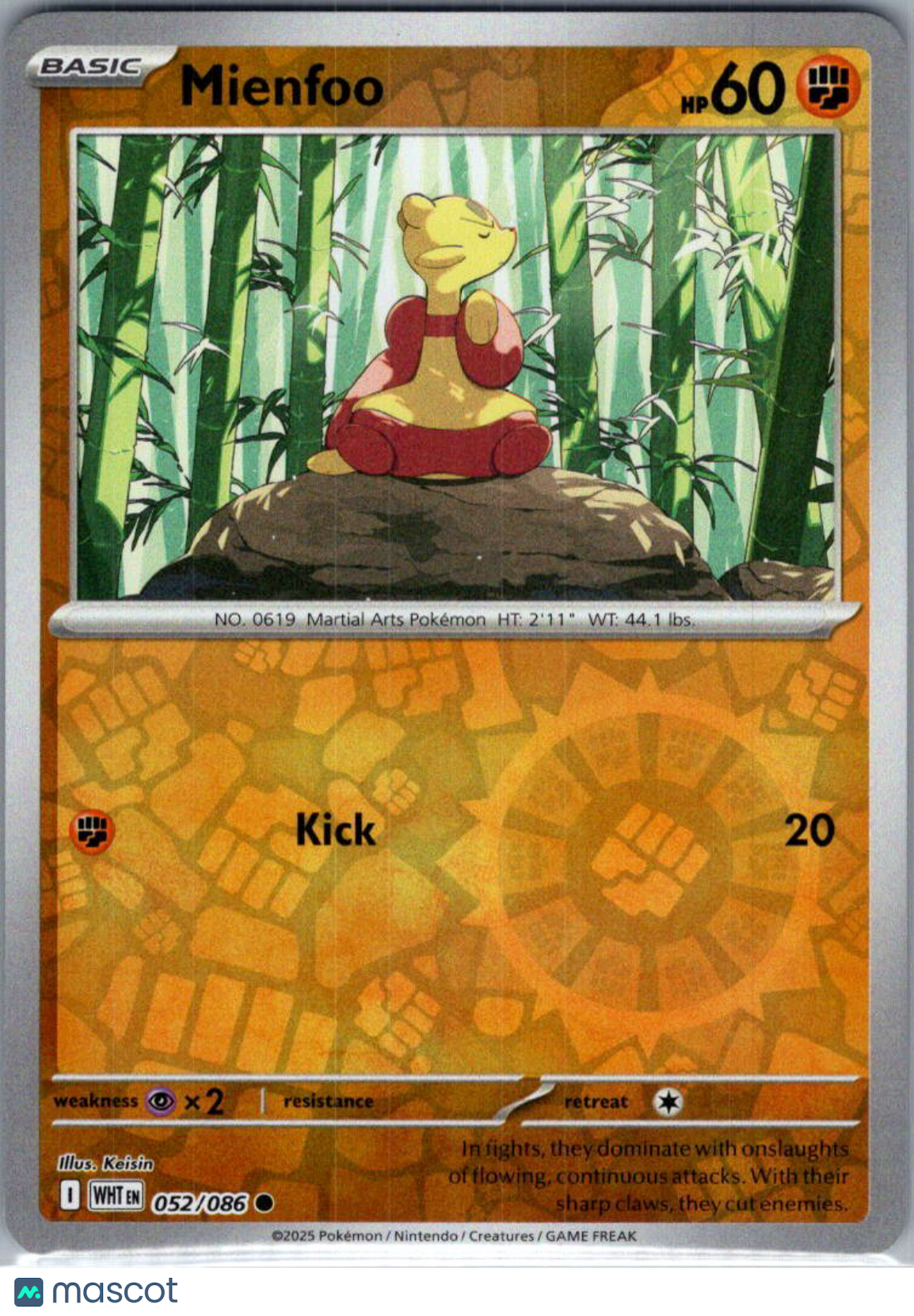 2025 White Flare Mienfoo Reverse Holo #52/86