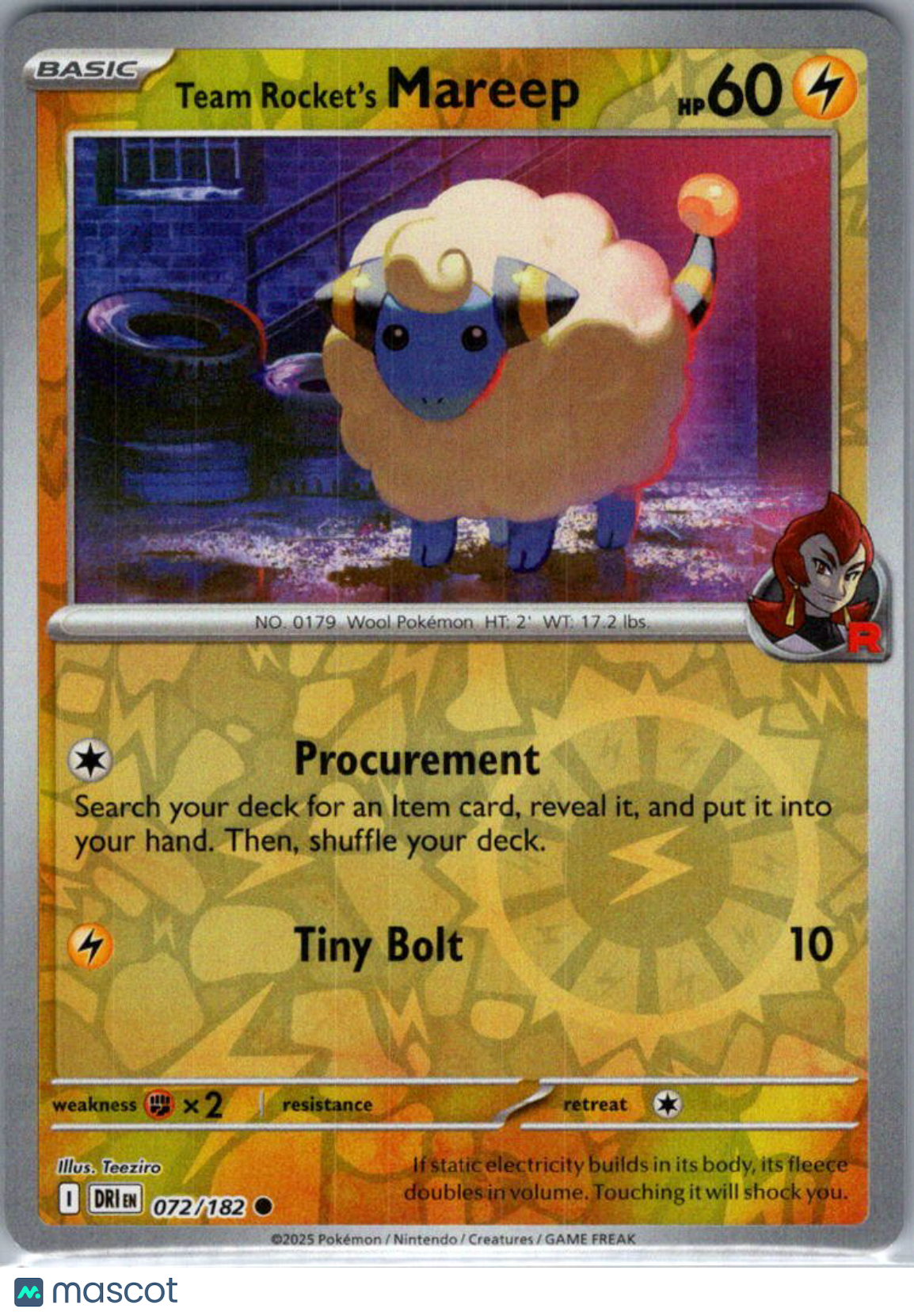 2025 Destined Rivals Team Rocket's Mareep Reverse Holo #72/182