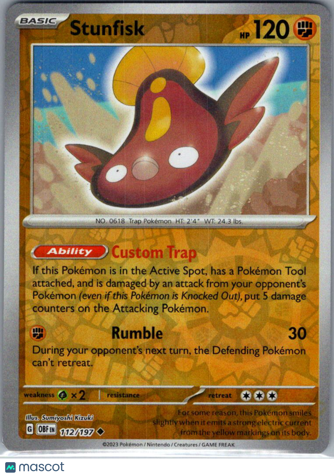 2023 Obsidian Flames Stunfisk Reverse Holo Uncommon #112/197