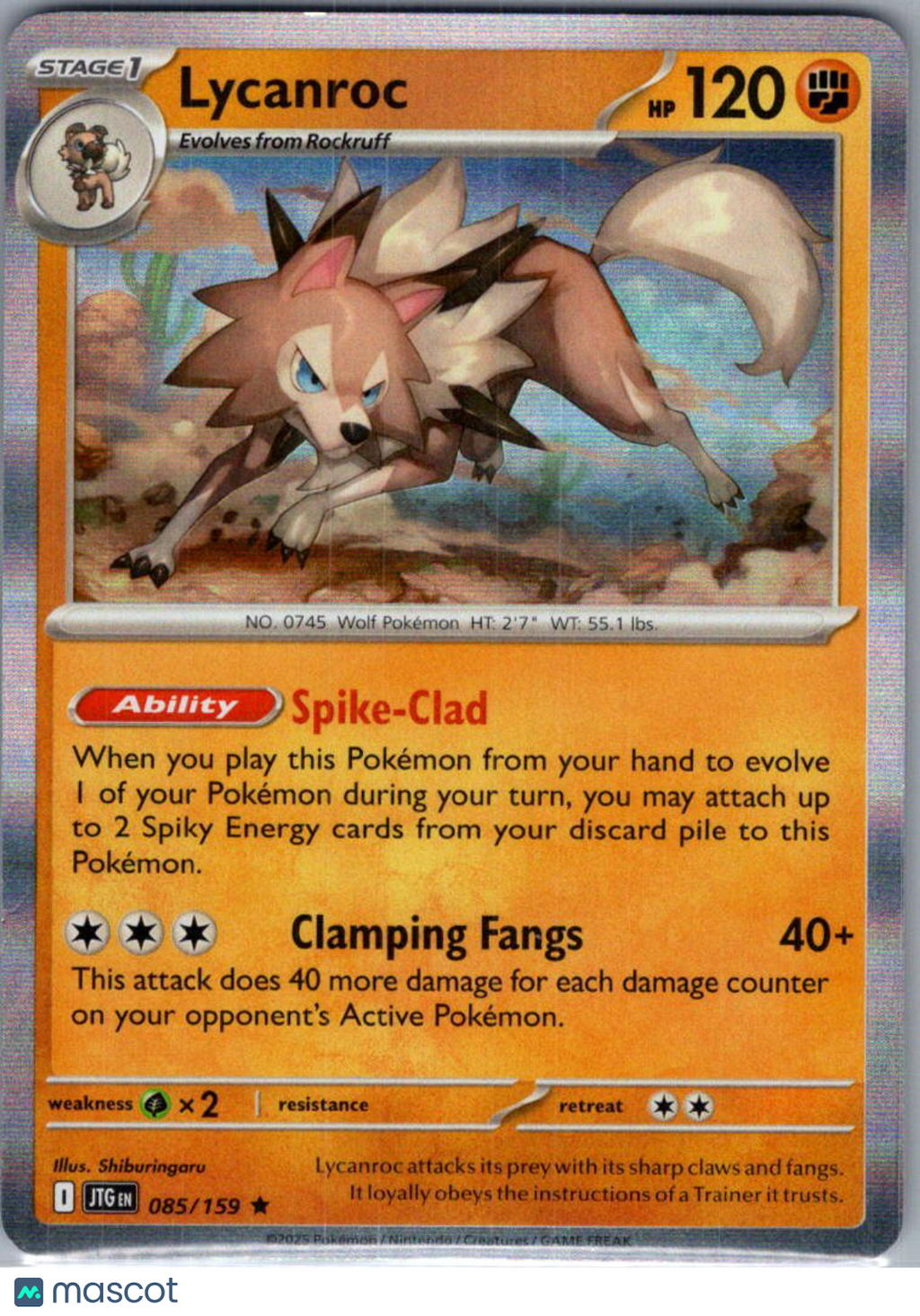 2025 Journey Together Lycanroc Holo Rare #85/159