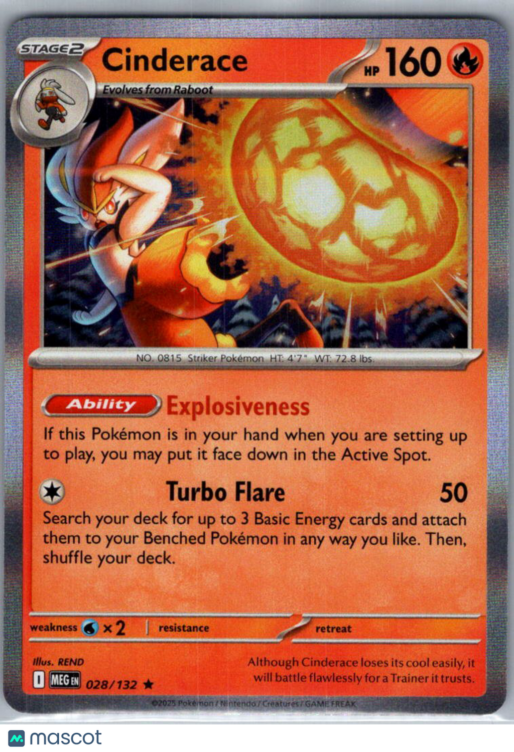 2025 Mega Evolution Cinderace Holo Rare #28/132