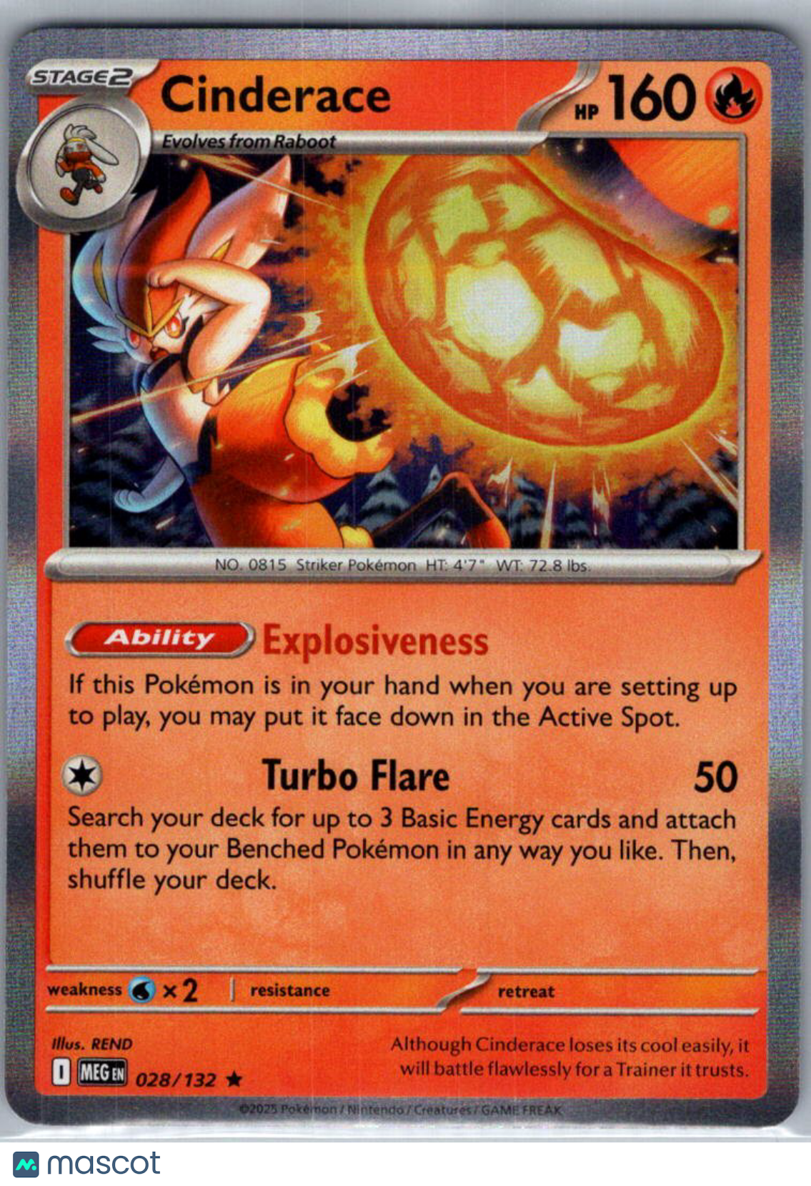 2025 Mega Evolution Cinderace Holo Rare #28/132