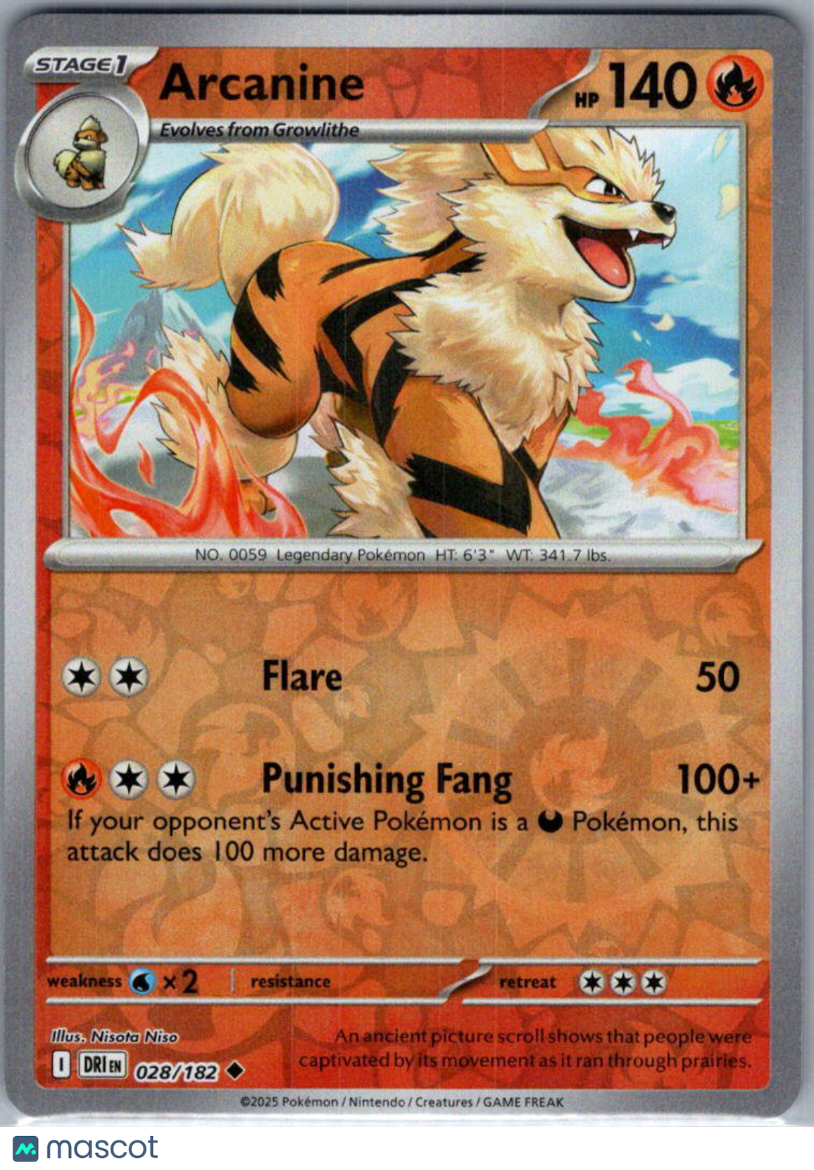 2025 Destined Rivals Arcanine Reverse Holo Uncommon #28/182