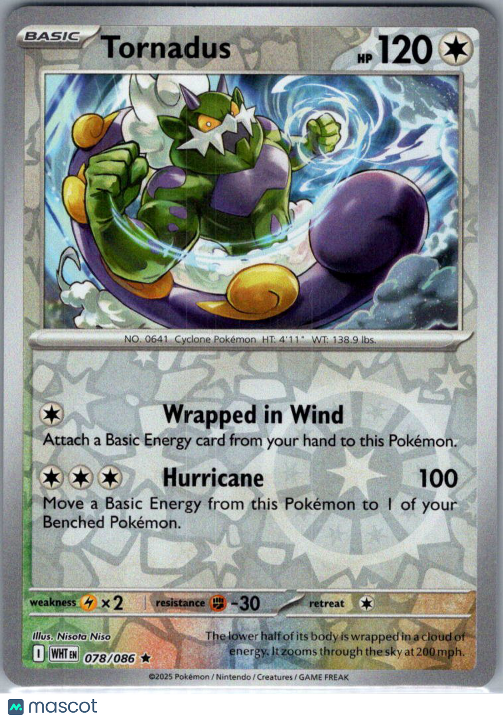 2025 White Flare Tornadus Reverse Holo Rare #78/86
