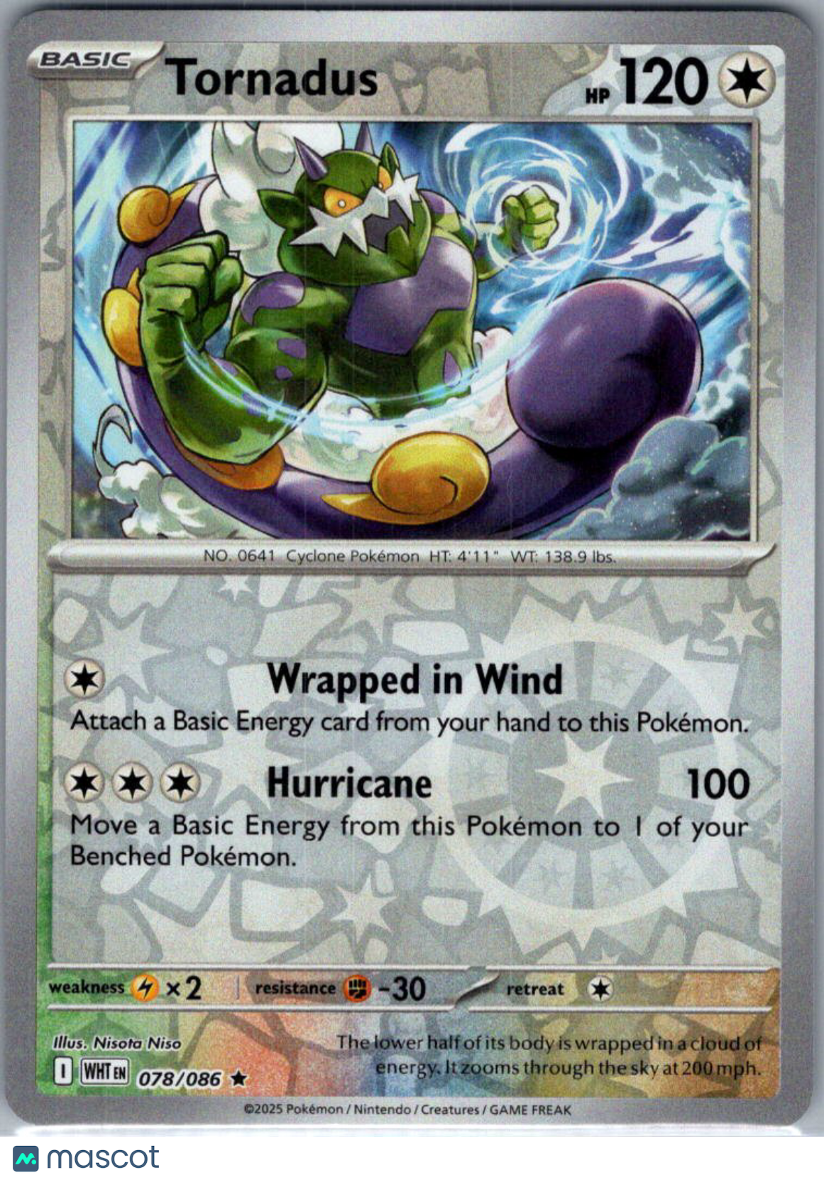 2025 White Flare Tornadus Reverse Holo Rare #78/86