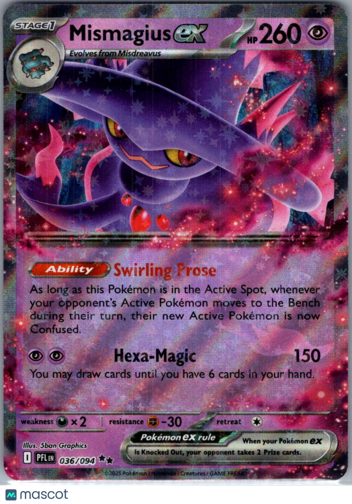 2025 Mega Evolution – Phantasmal Flames Mismagius EX Holo Double Rare RR #36/94