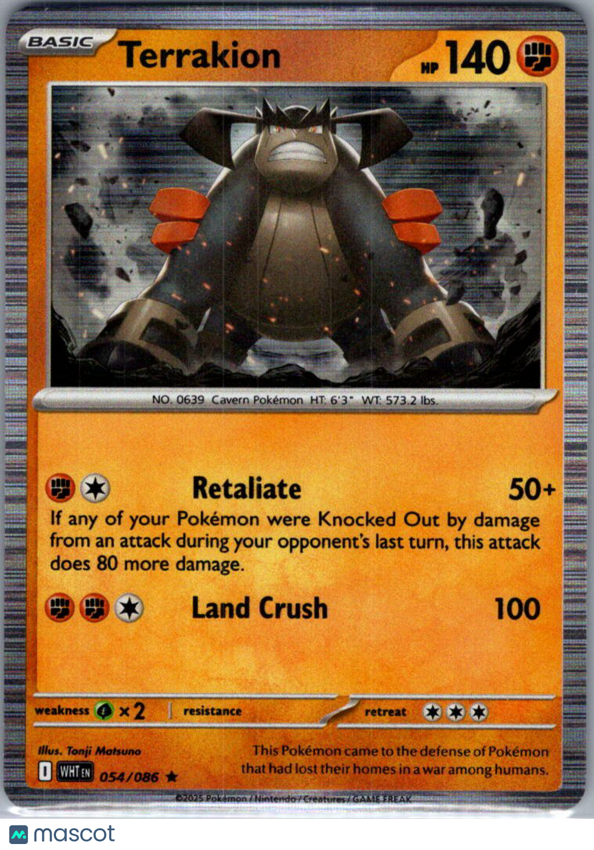 2025 White Flare Terrakion Reverse Holo Rare #54/86