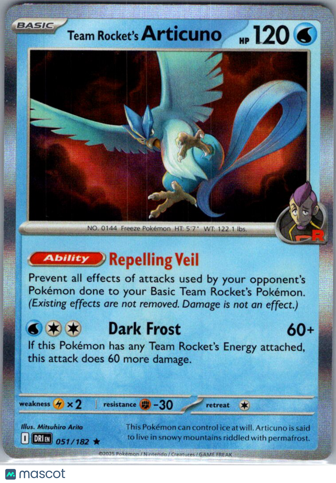 2025 Destined Rivals Team Rocket's Articuno Holo Rare #51/182