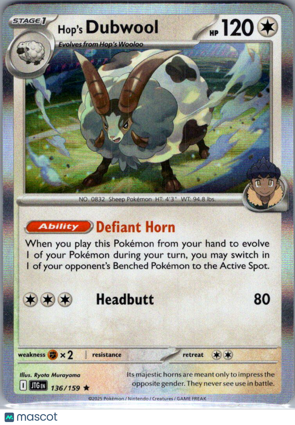 2025 Journey Together Hop's Dubwool Holo Rare #136/159