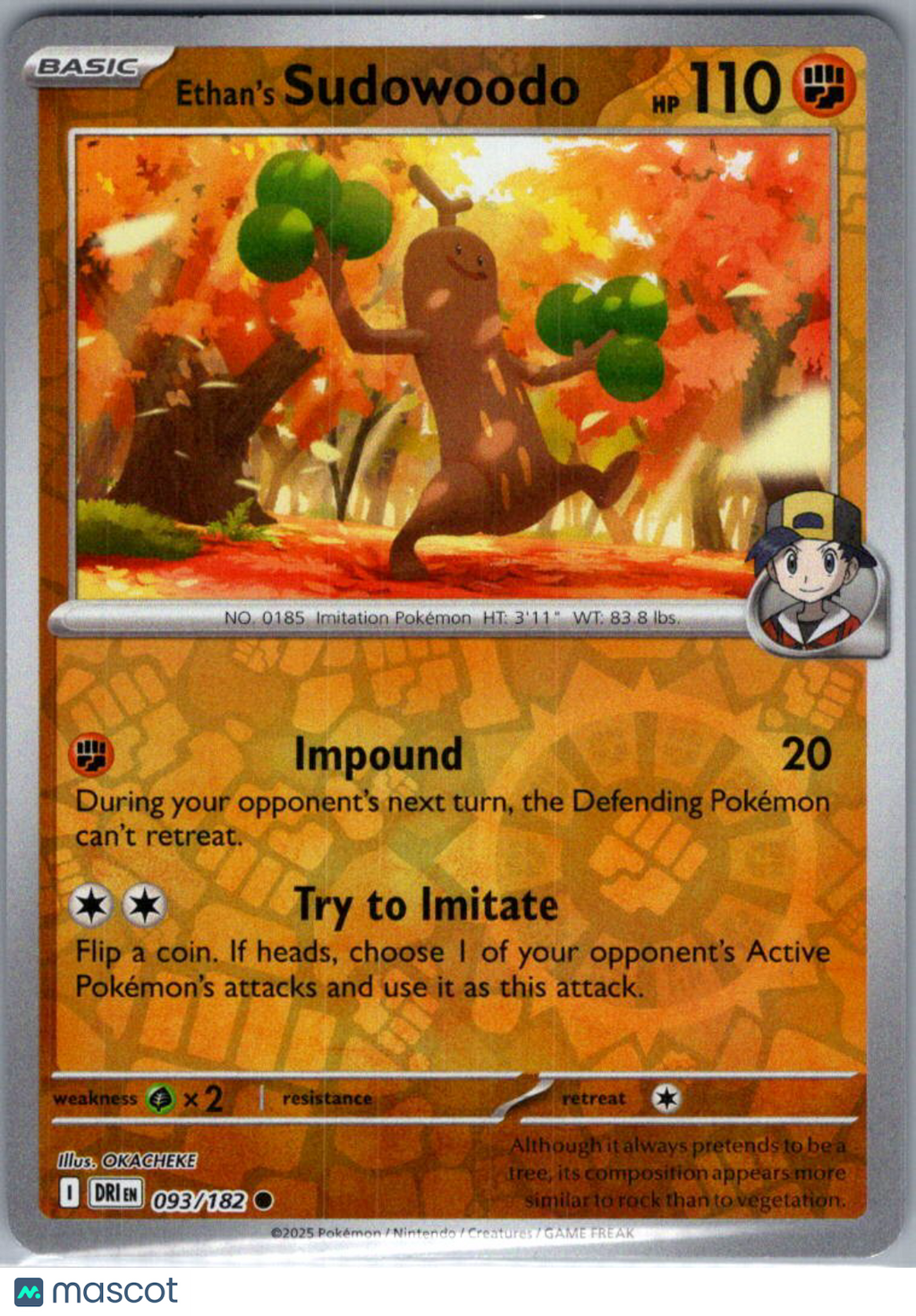 2025 Destined Rivals Ethan's Sudowoodo Reverse Holo #93/182