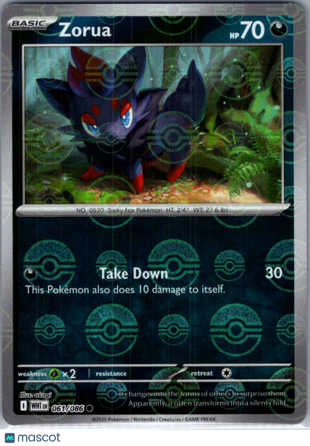 2025 White Flare Zorua Reverse Holo #61/86