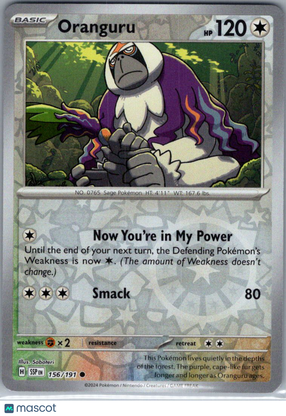 2024 Surging Sparks Oranguru Reverse Holo #156/191