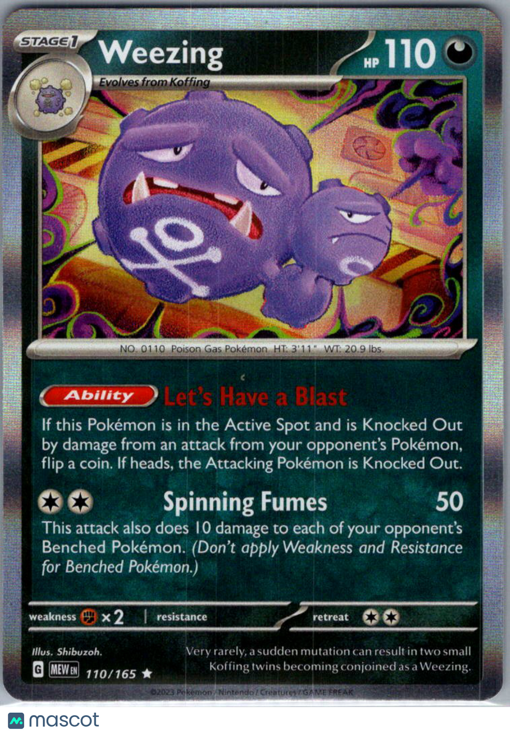 2023 Scarlet & Violet 151 Weezing Reverse Holo Rare #110/165