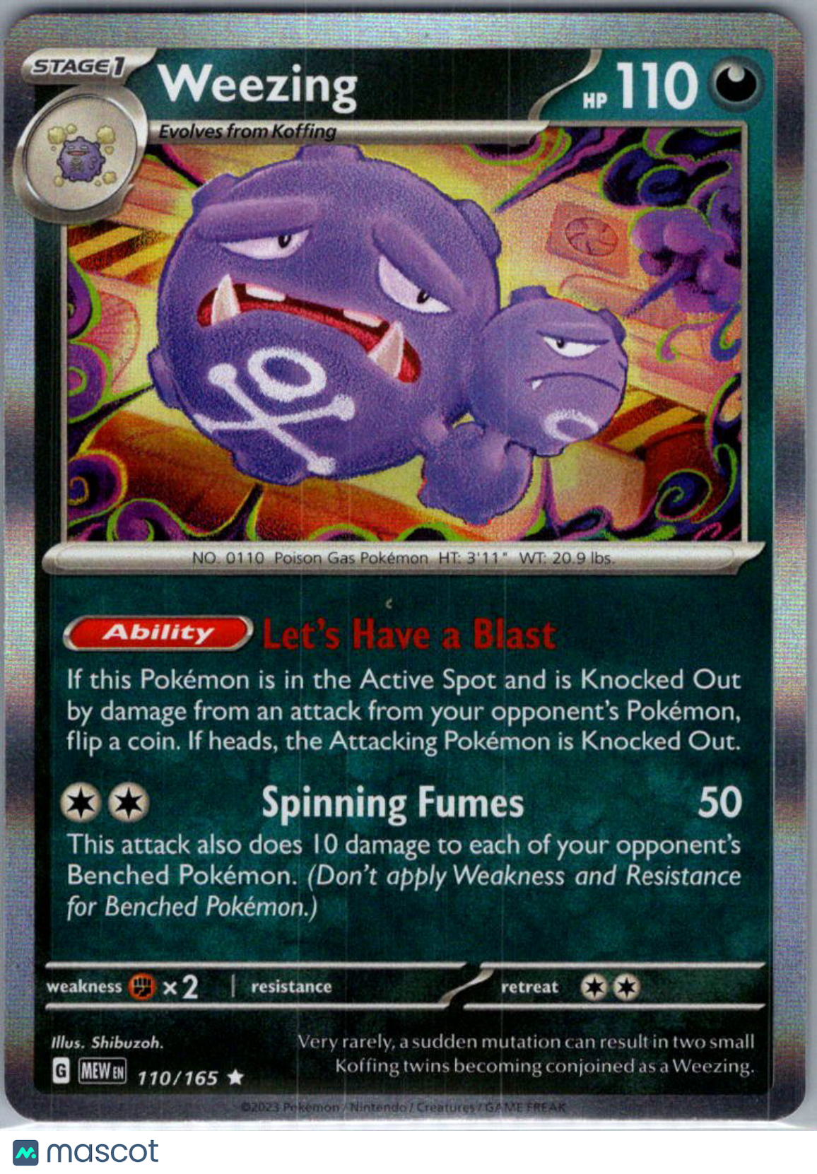 2023 Scarlet & Violet 151 Weezing Reverse Holo Rare #110/165