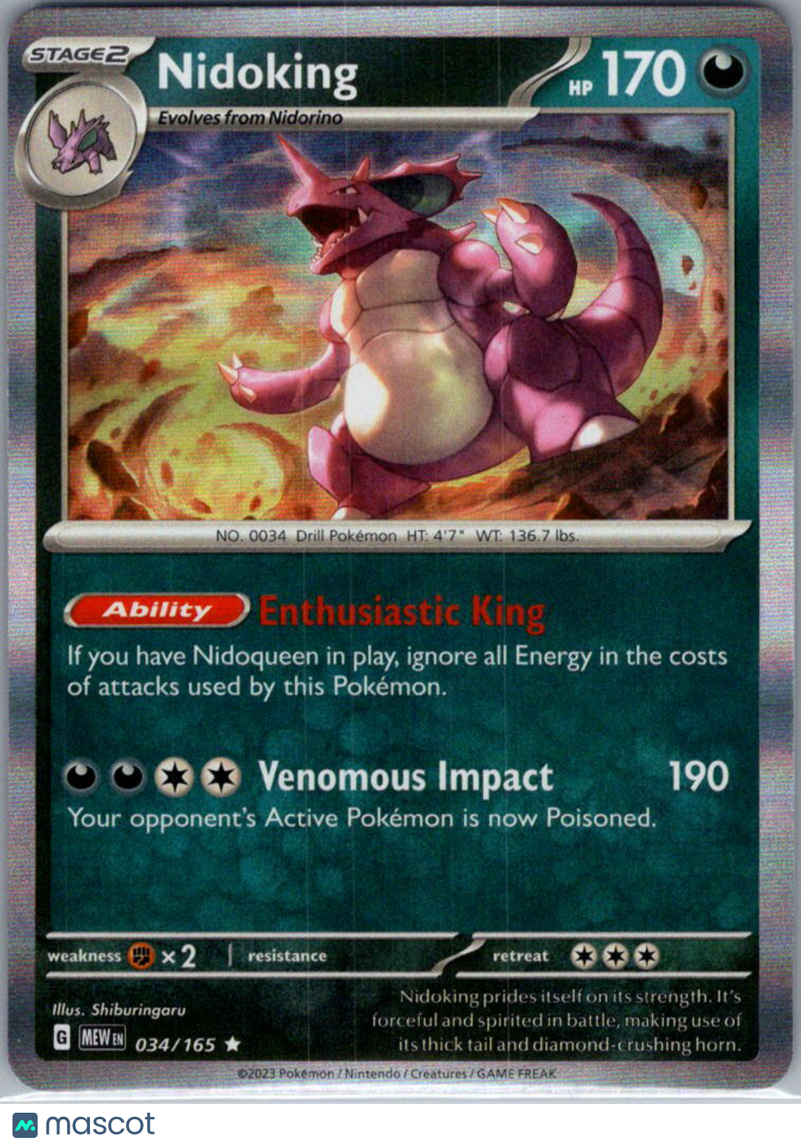 2023 Scarlet & Violet 151 Nidoking Reverse Holo Rare #34/165