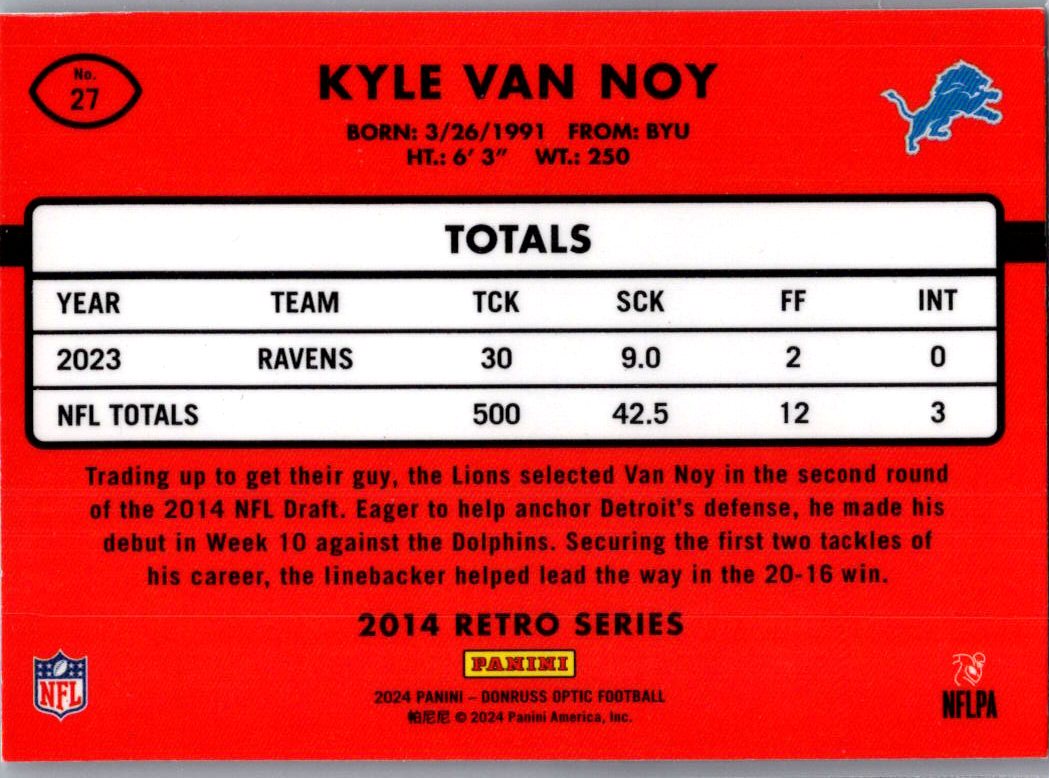 2024 Panini Donruss Optic Retro Series Kyle Van Noy #27