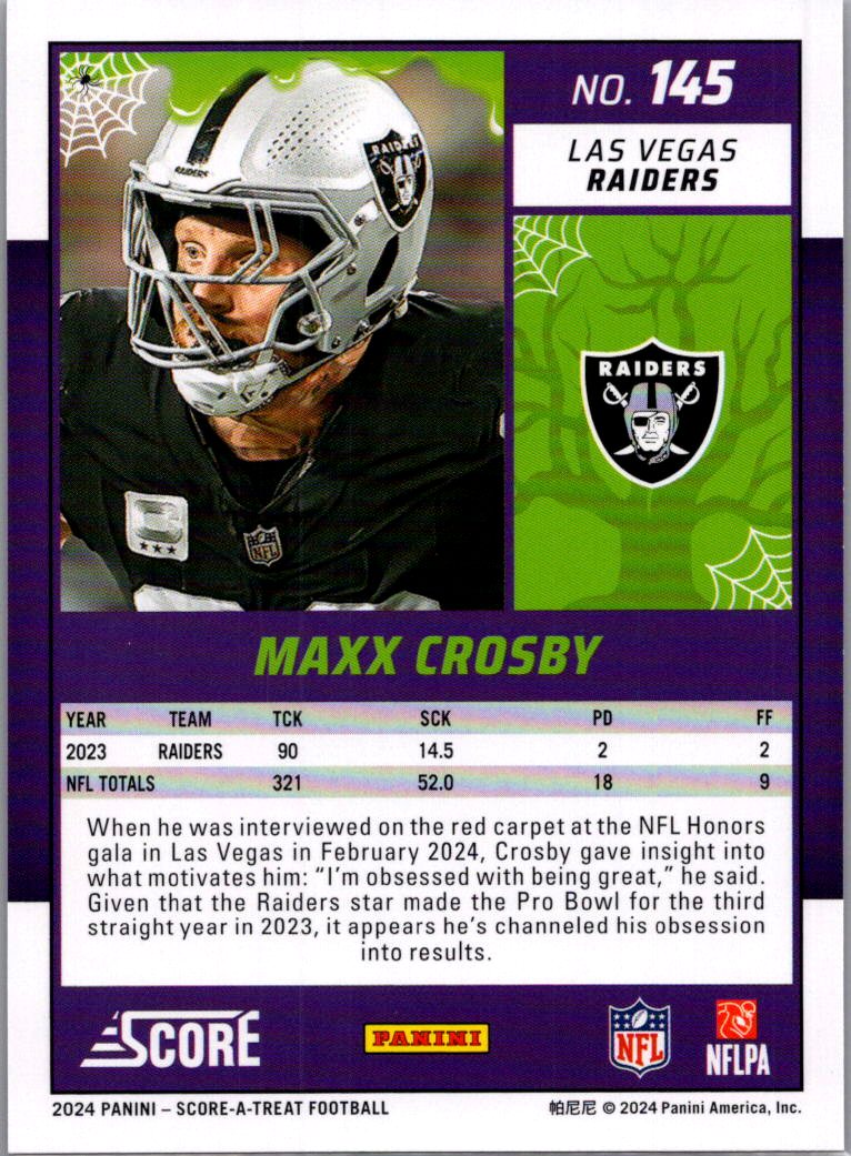 2024 Panini Score Score-A-Treat Maxx Crosby #145 Halloween Orange