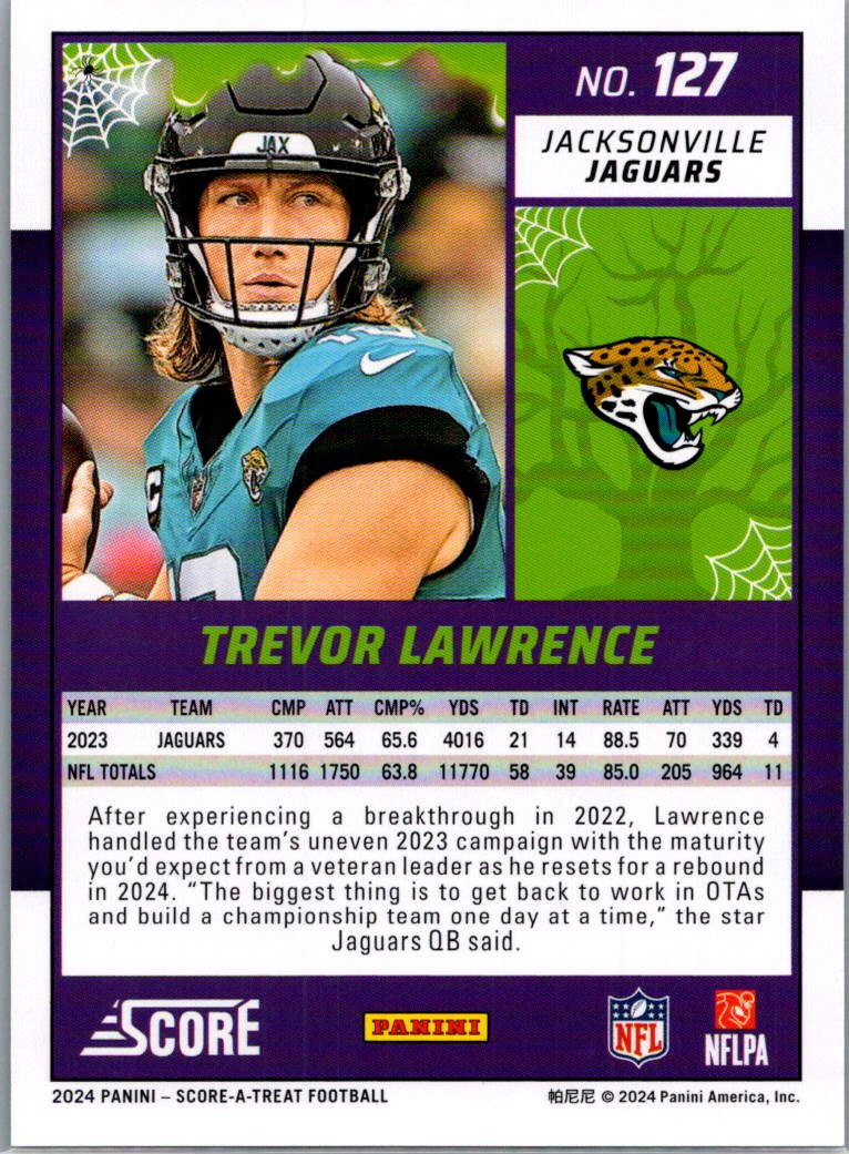 2024 Score Trevor Lawrence #127 Score-A-Treat Green