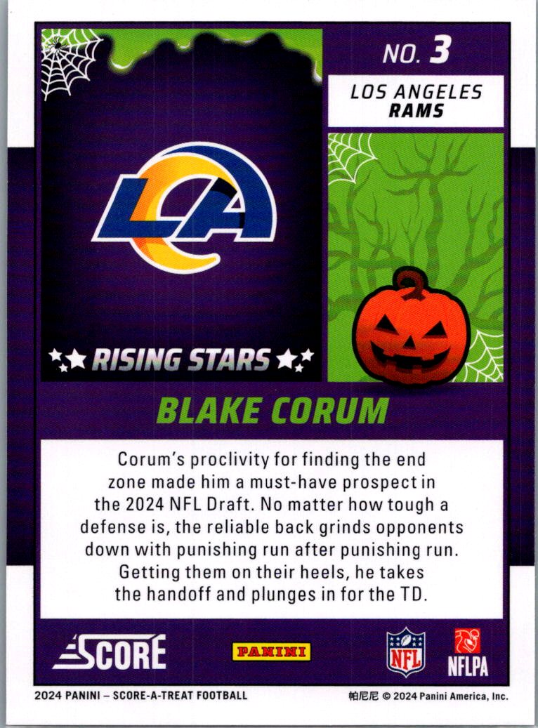 2024 Panini Score-A-Treat Blake Corum #3 Halloween Green RC