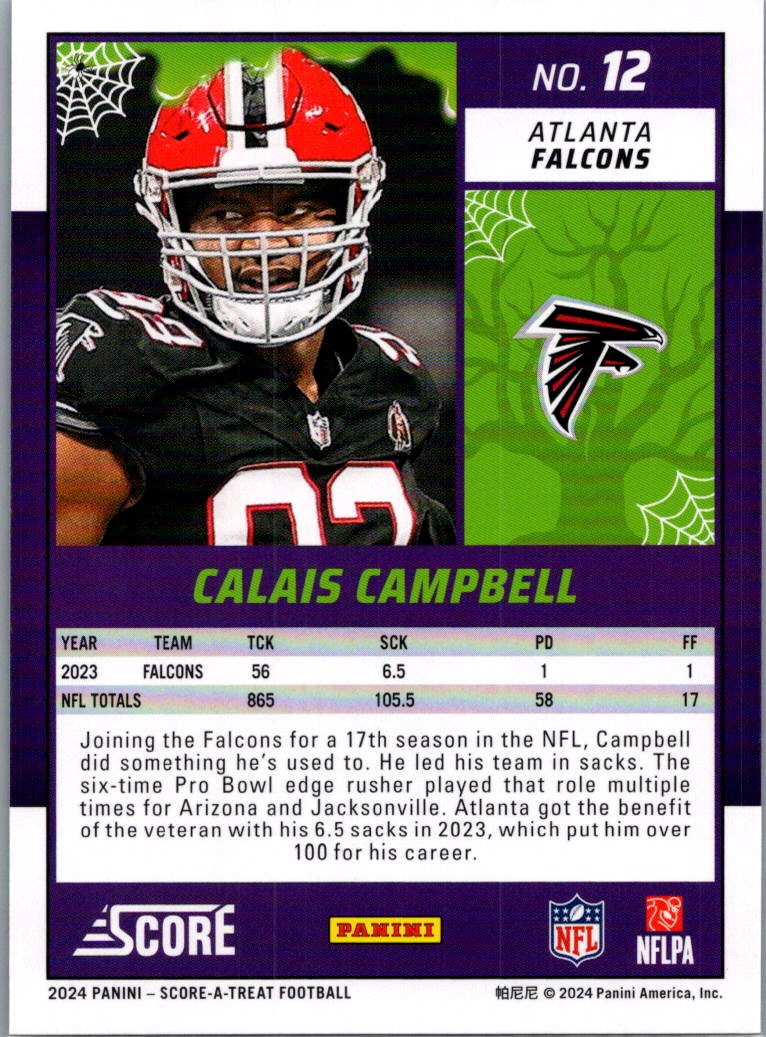 2024 Panini Score Score-A-Treat Football Calais Campbell #12 Halloween Green