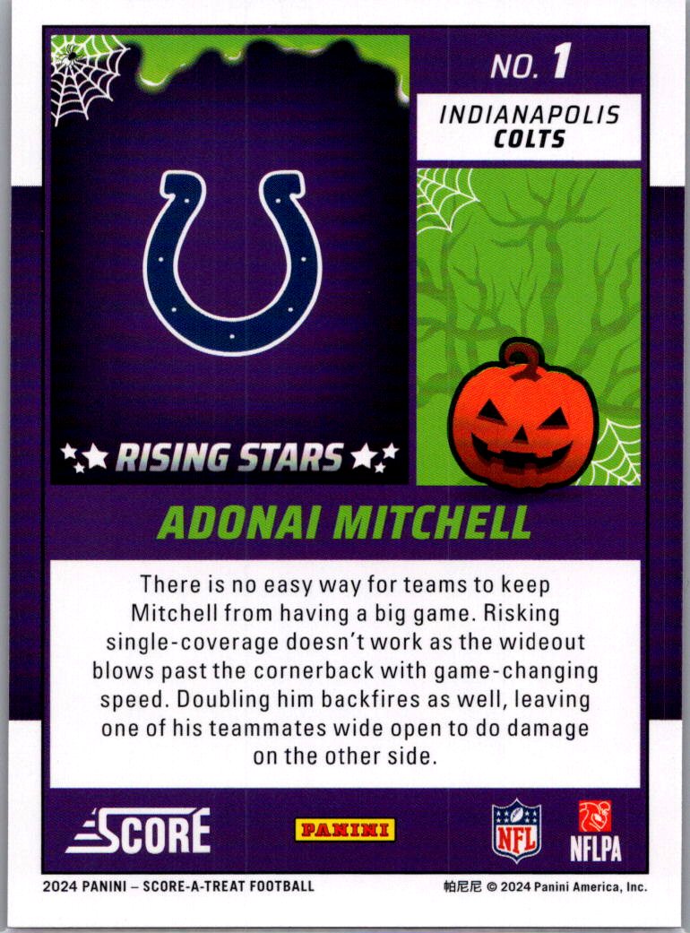 2024 Score Score-A-Treat Football Adonai Mitchell #1 Halloween Orange RC