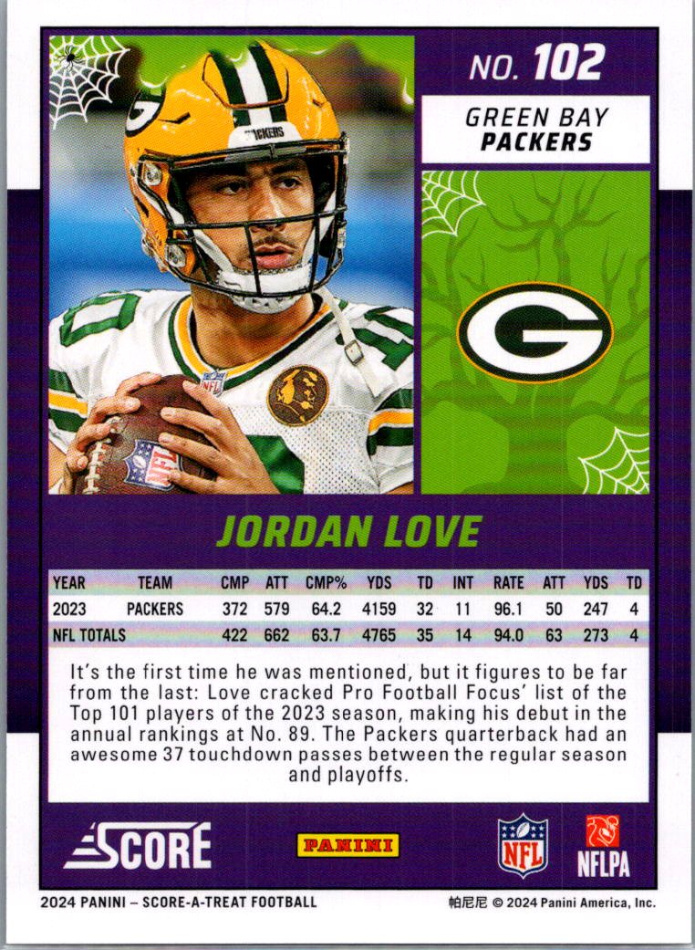 2024 Score Score-A-Treat Jordan Love #102 Halloween Green