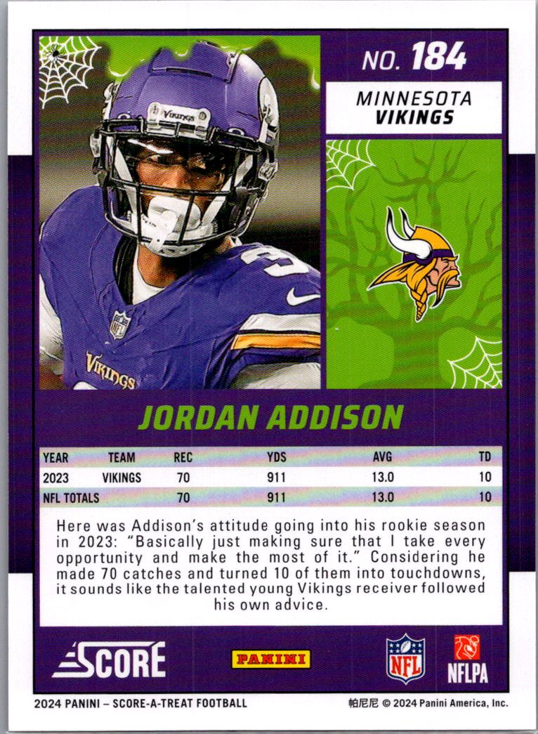 2024 Panini Score Score-A-Treat Jordan Addison #184 Halloween Orange