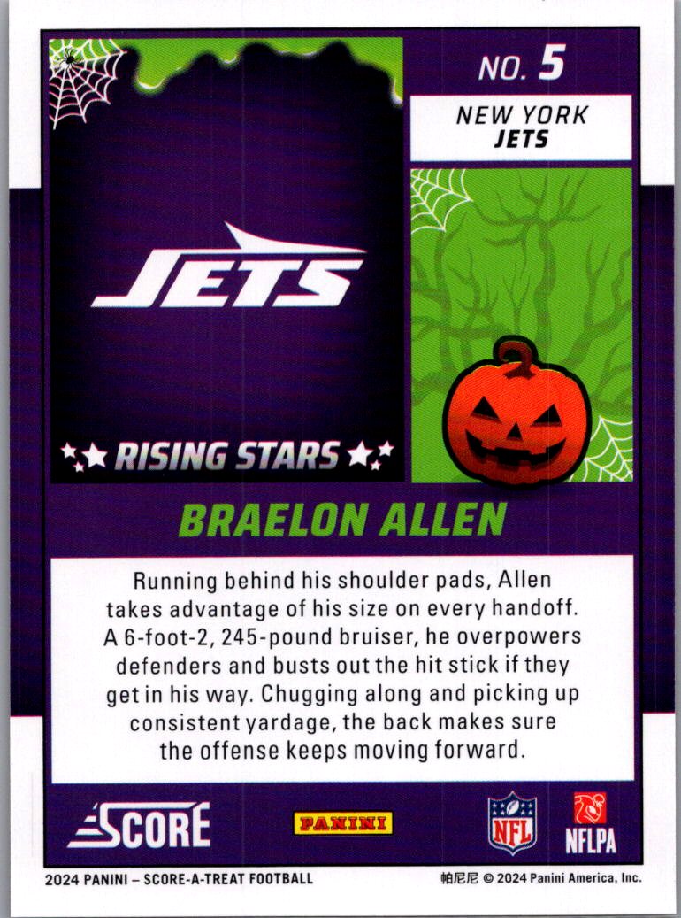 2024 Panini Score-A-Treat Football Braelon Allen #5 Halloween Orange RC