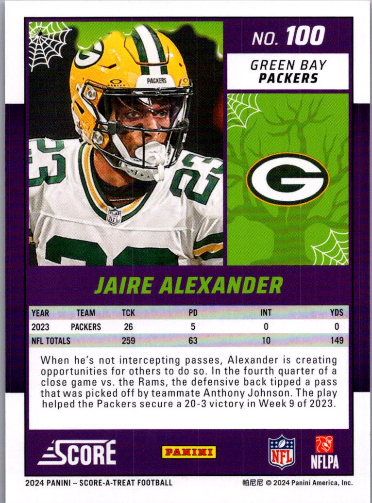 2024 Panini Score Score-A-Treat Jaire Alexander #100 Halloween Orange