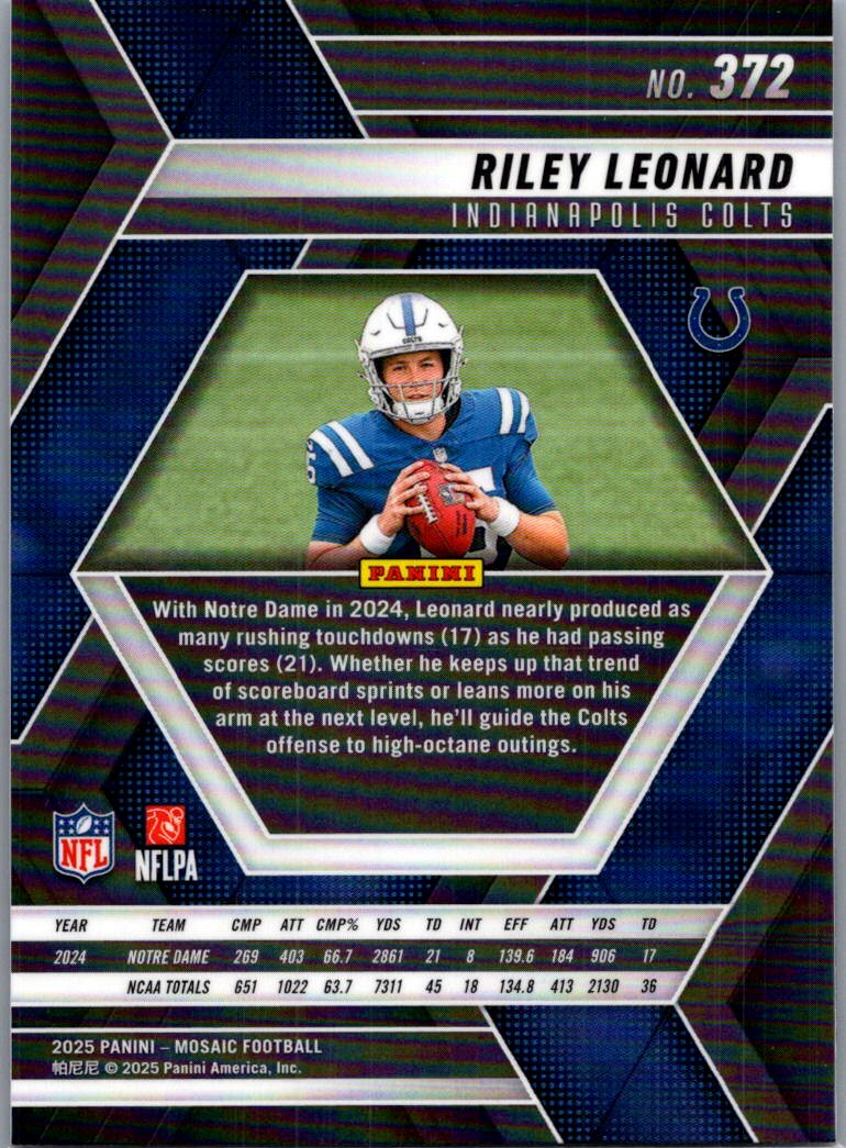 2025 Panini Mosaic Football Riley Leonard #372 RC