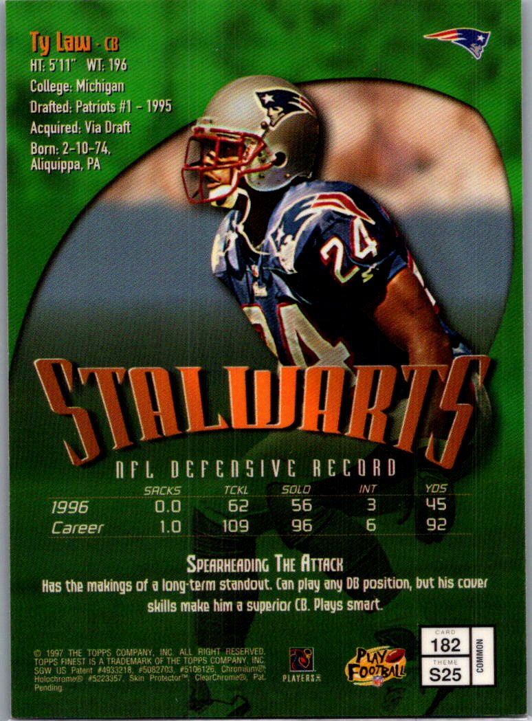 1997 Topps Finest Stalwarts Ty Law #182 Reflector with Peel