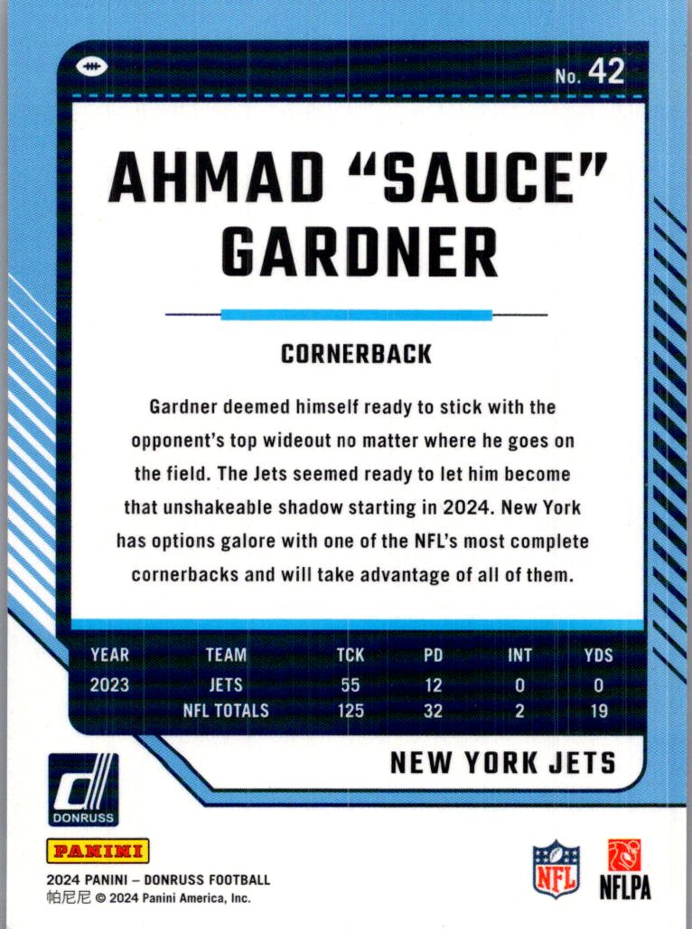 2024 Donruss Football Ahmad "Sauce" Gardner #42 Press Proof Red