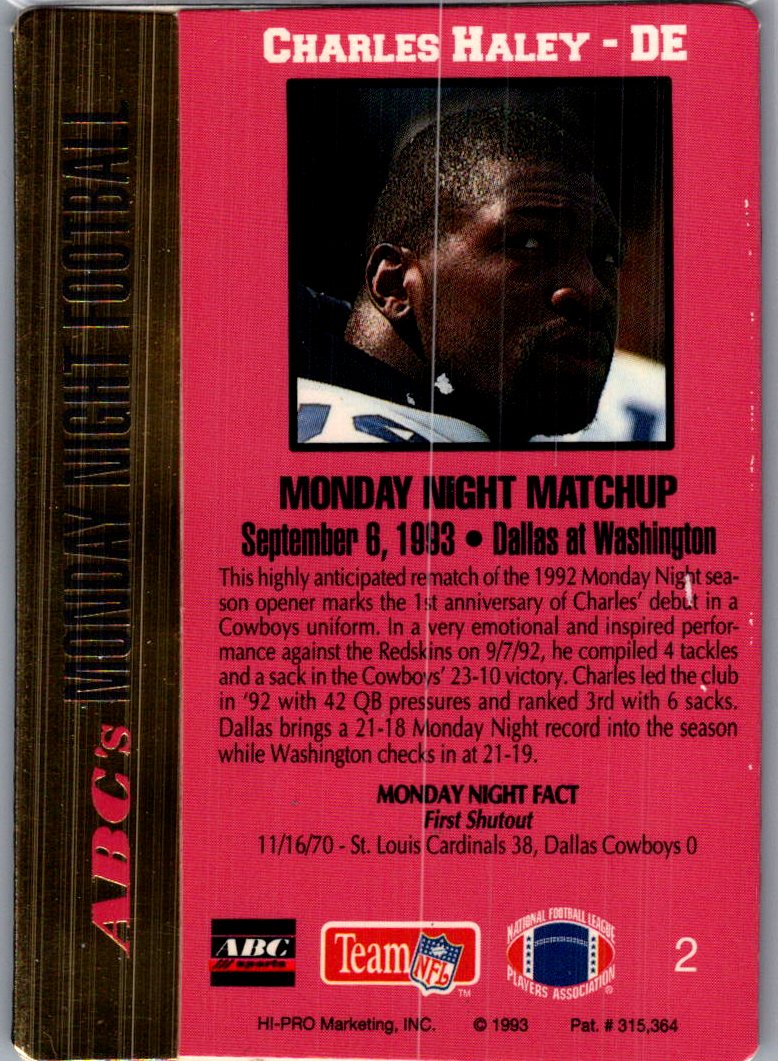 1993 Action Packed ABC's Monday Night Football Charles Haley #2