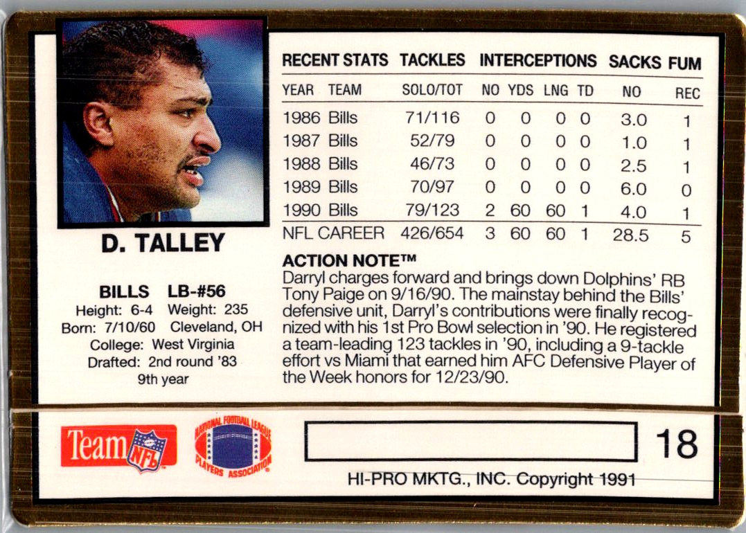 1991 Action Packed Darryl Talley #18