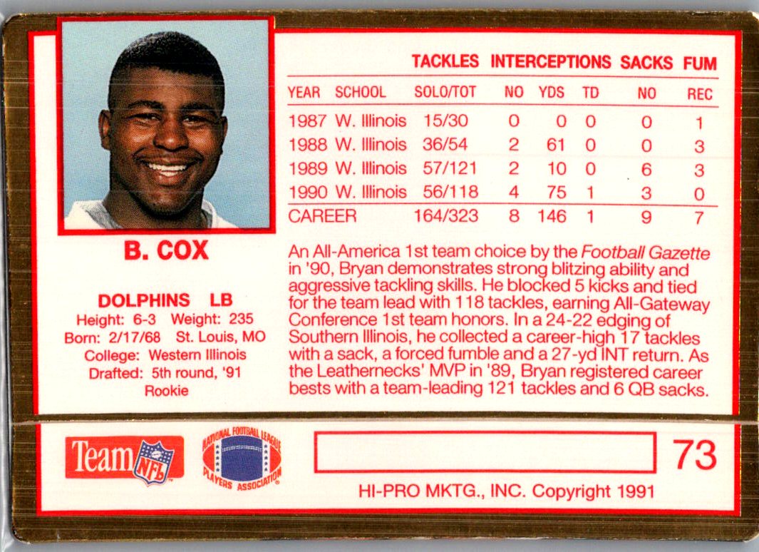 1991 Action Packed Bryan Cox #73