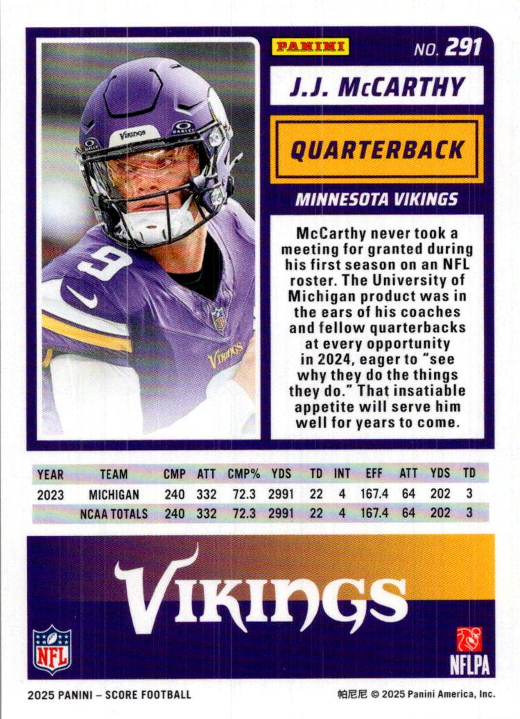 2025 Panini Score Football J.J. McCarthy #291 Halloween