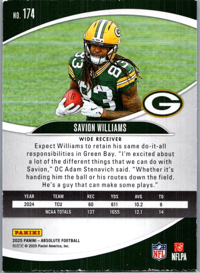 2025 Panini Absolute Football Savion Williams #174 RC