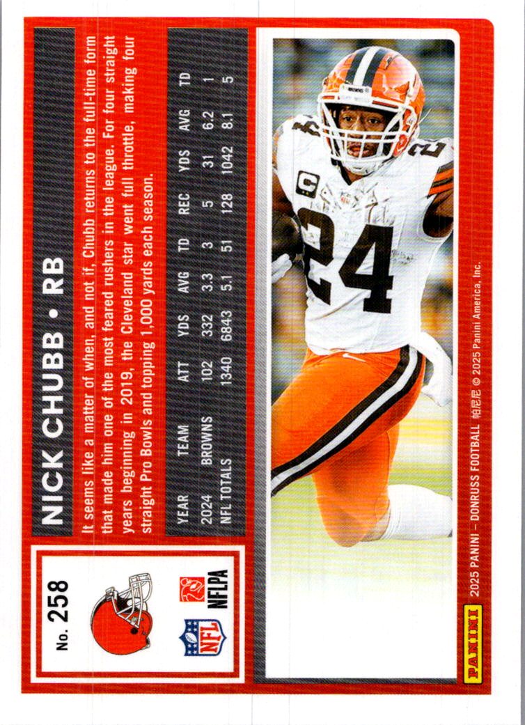 2025 Donruss Nick Chubb #258 Press Proof Red
