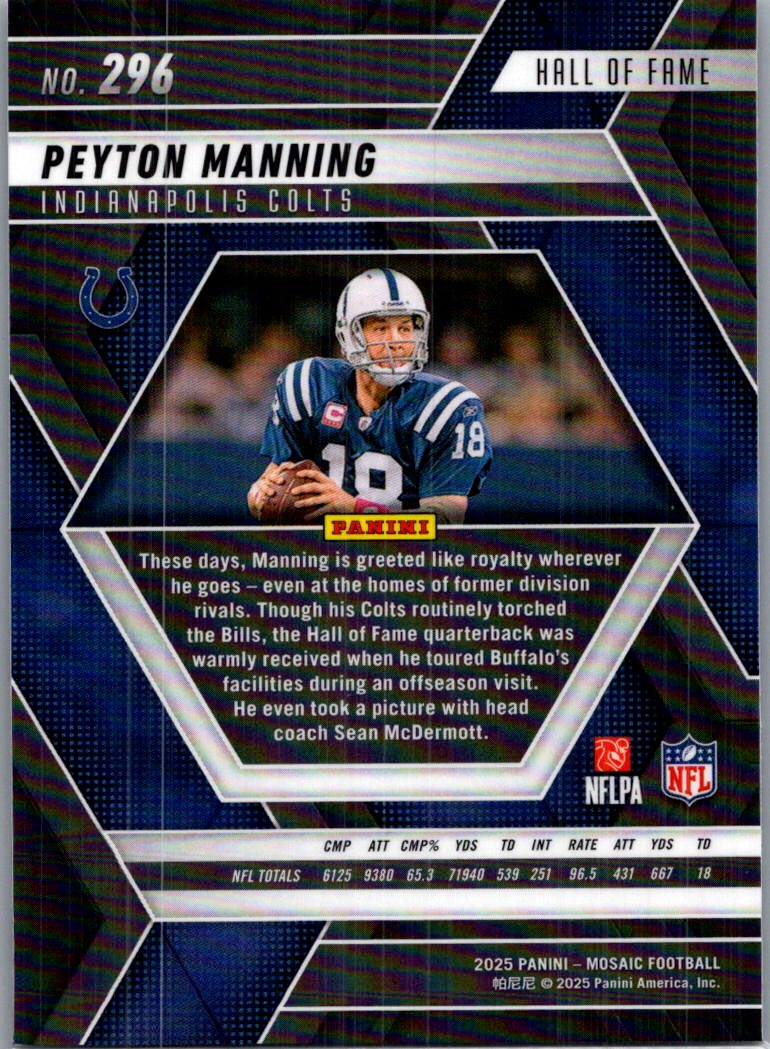 2025 Panini Mosaic Football Peyton Manning #296 Hall of Fame