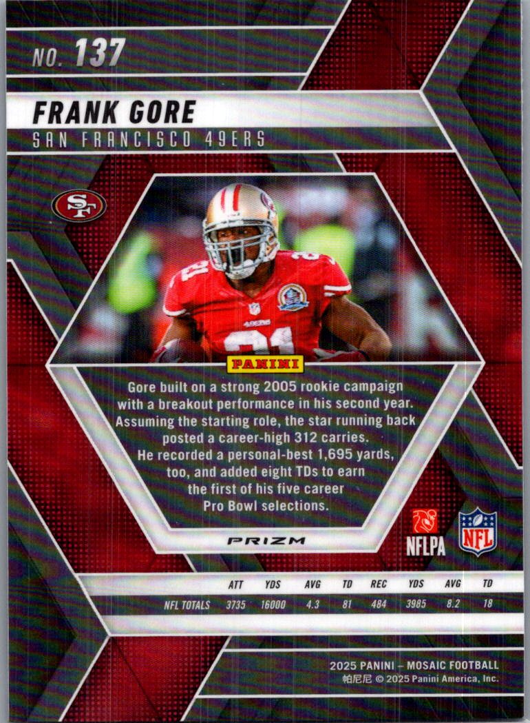 2025 Panini Mosaic Frank Gore #137 Purple Scope